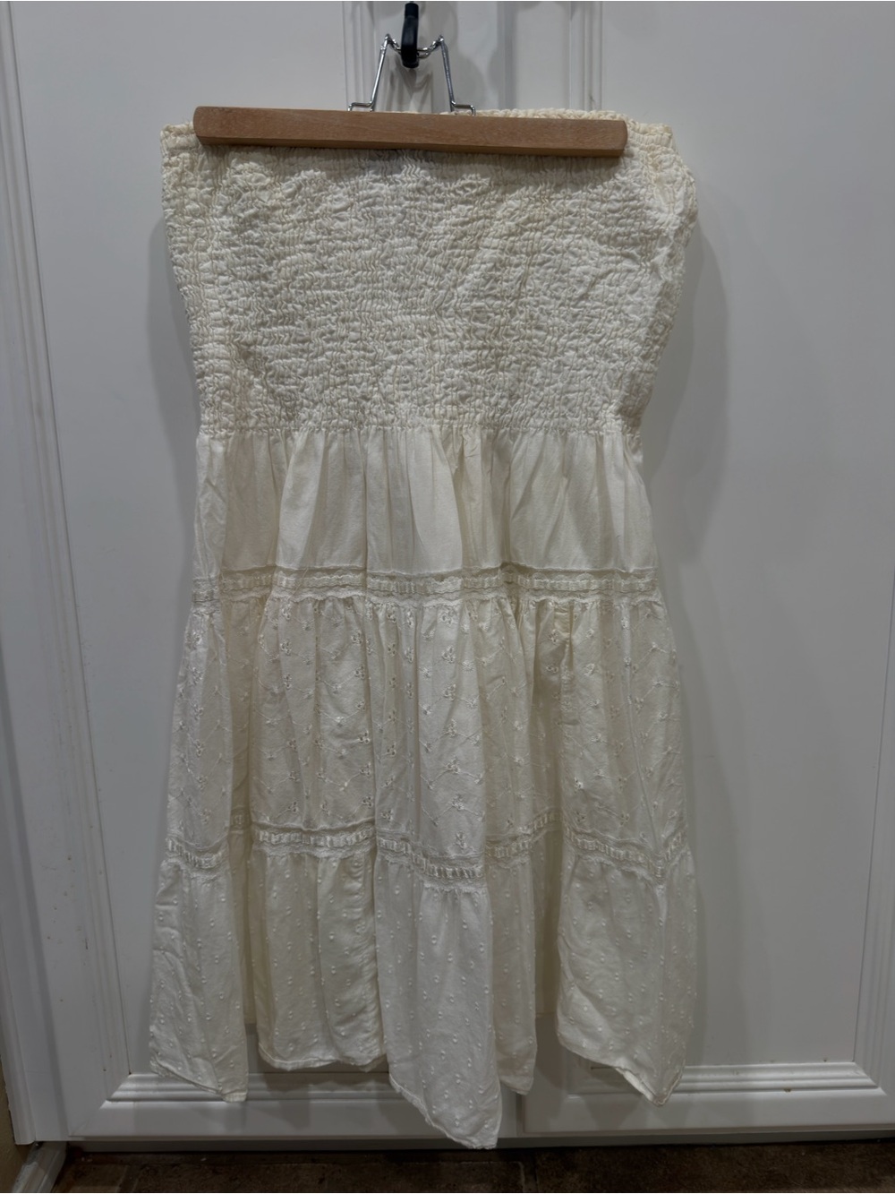 Strapless Cream Smocked Tiered Sundress